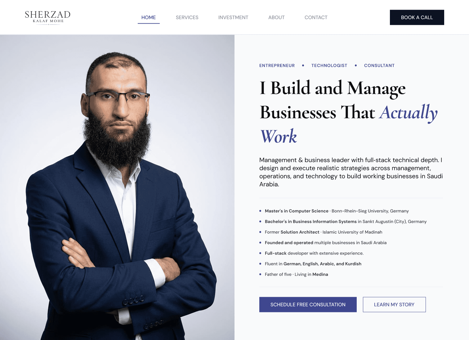 Sherzad Kalam Mohe — Personal brand & consulting website preview