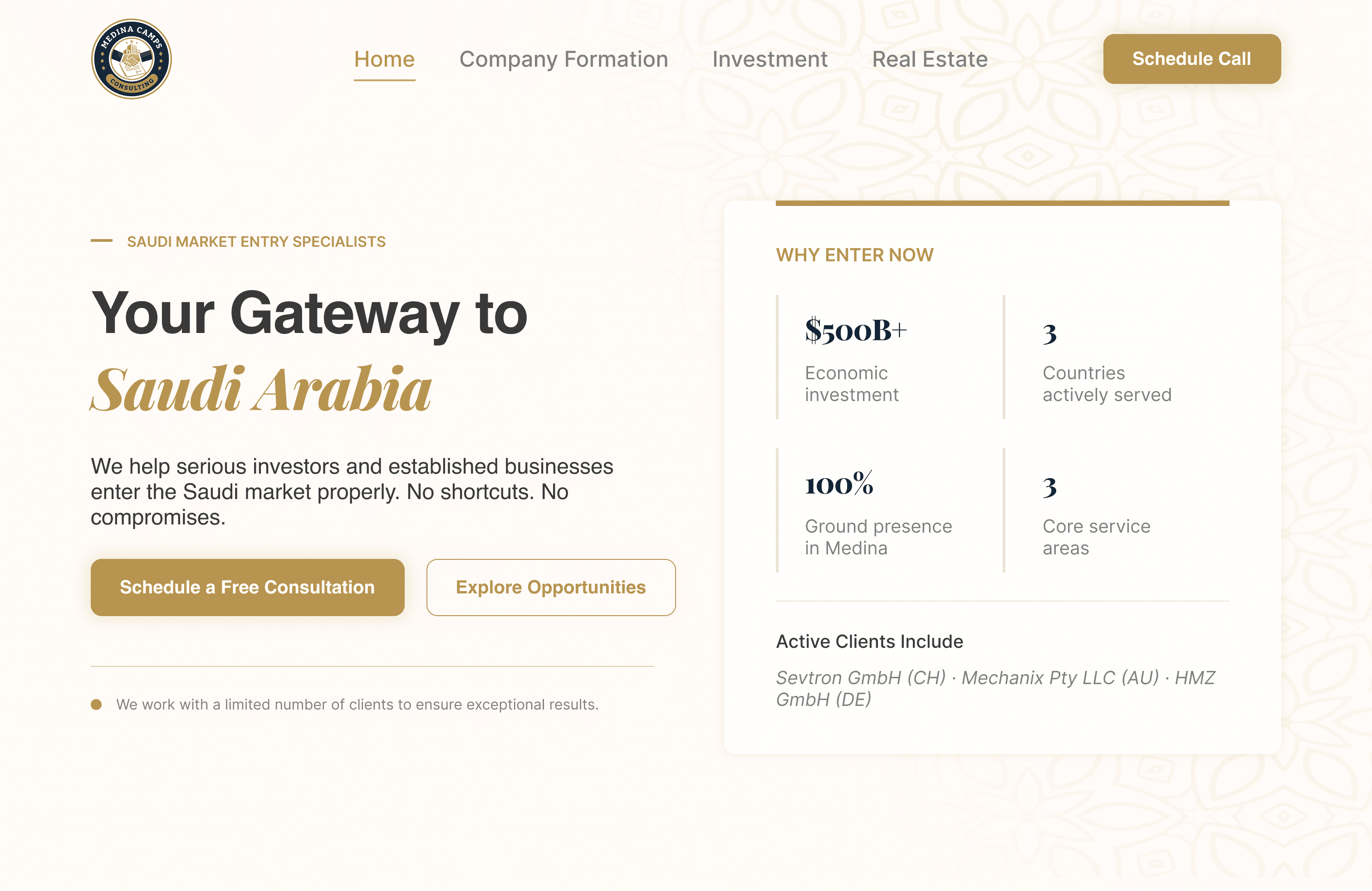 Medina Camps Consulting — Saudi market entry consultancy preview